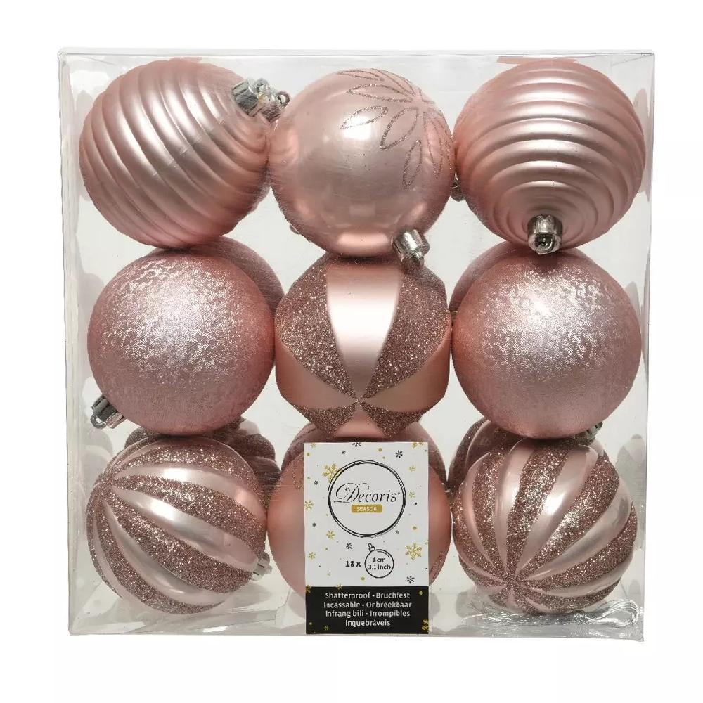 eminza Lot de 18 boules de Noël (D80 mm) Anaelle Rose poudré