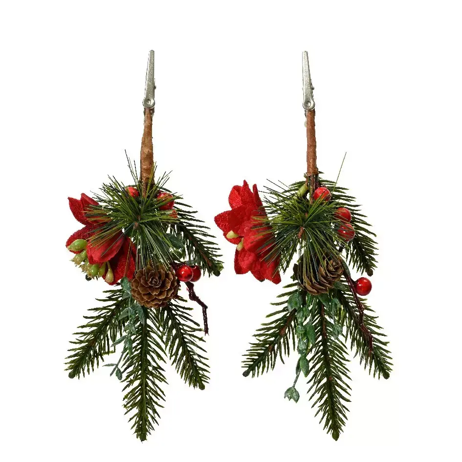 eminza Lot de 2 branches de sapin (23 cm) Notting hill Rouge