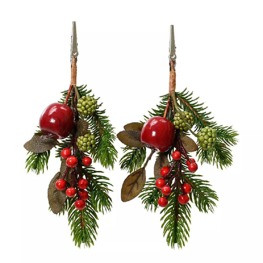 eminza Lot de 2 branches de sapins (H22 cm) Pommes sucrées Rouge