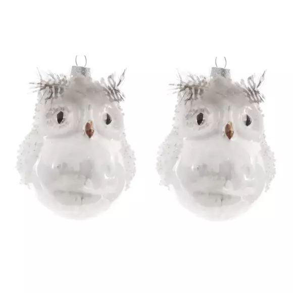 Eminza Lot De 2 Chouettes à Suspendre (H10 Cm) Athéna Perle