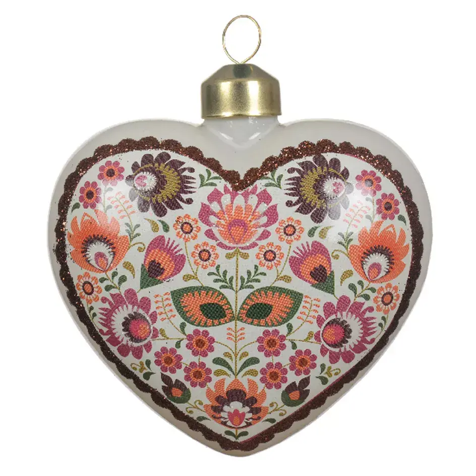 eminza Lot de 2 cœurs en verre (H9 cm) Bolchoï Fleuri Blanc et rose