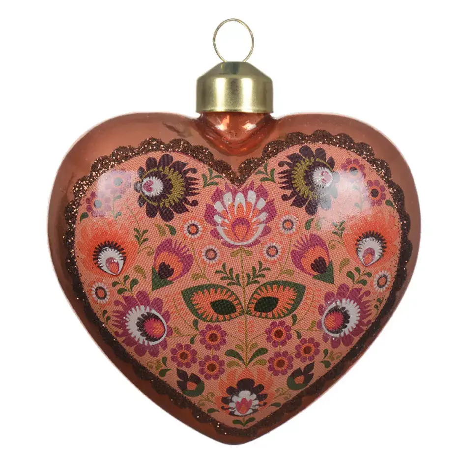 eminza Lot de 2 cœurs en verre (H9 cm) Bolchoï Fleuri Vieux rose