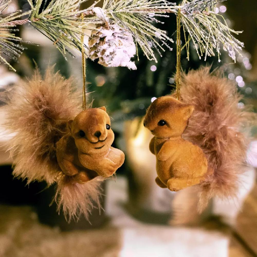 eminza Lot de 2 écureuils à  suspendre (H6 cm) Sciurius Marron