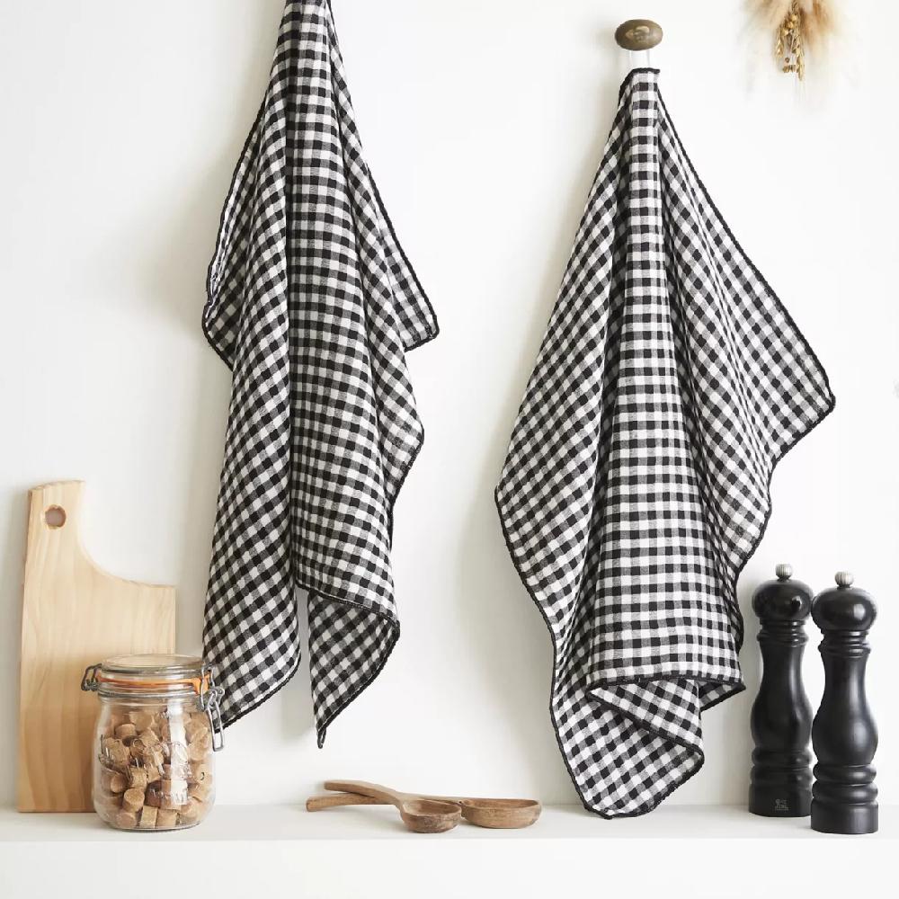 eminza Lot de 2 essuie-main gaze de coton (50 x 70 cm) Vickie Noire