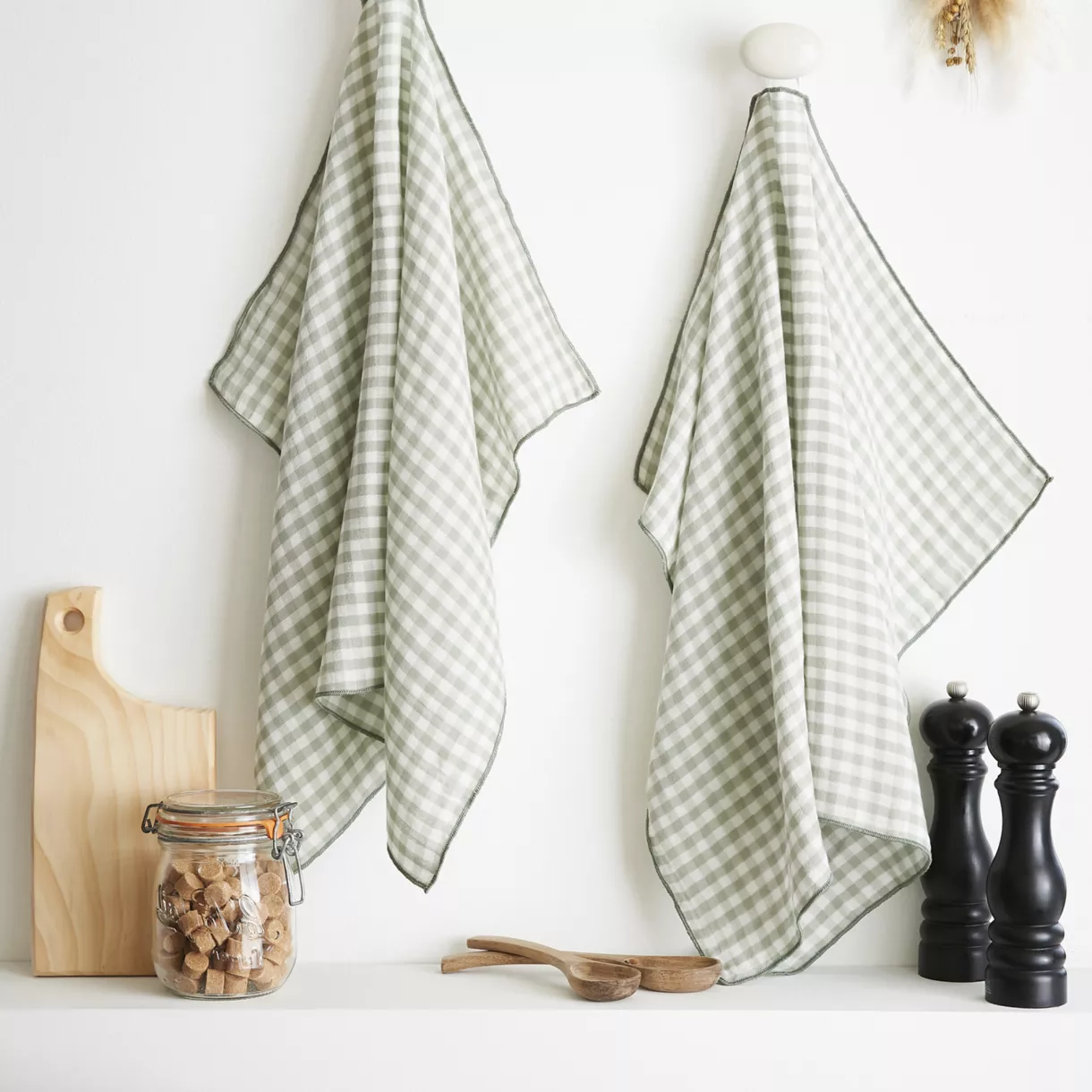 eminza Lot de 2 essuie-main gaze de coton (50 x 70 cm) Vickie Vert eucalyptus