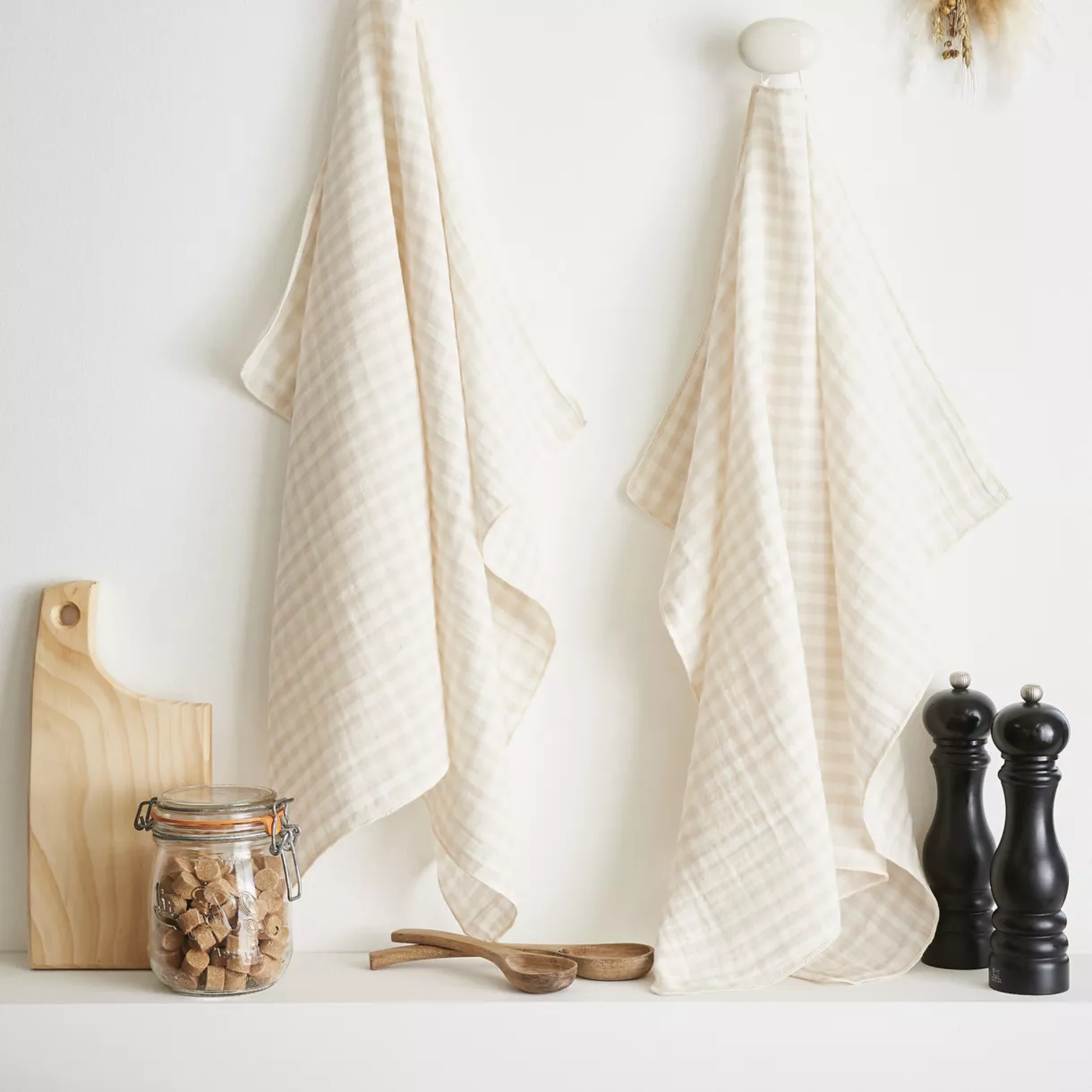eminza Lot de 2 essuie-main gaze de coton (50 x 70 cm) Vickie Beige