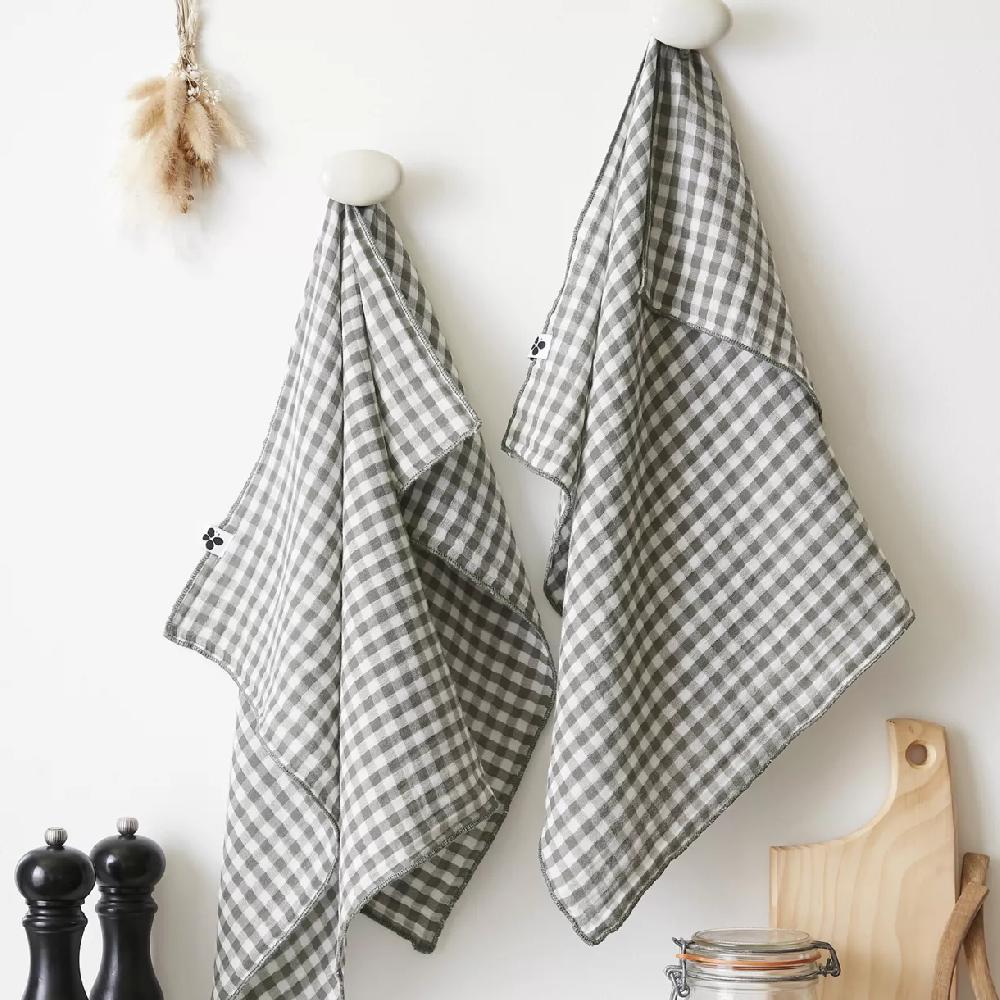 eminza Lot de 2 essuie-main gaze de coton (50 x 70 cm) Vickie Vert romarin