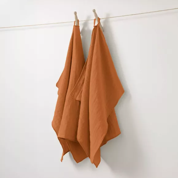 Eminza Lot De 2 Essuie-mains Gaze De Coton (50 X 70 Cm) Gaïa Abricot