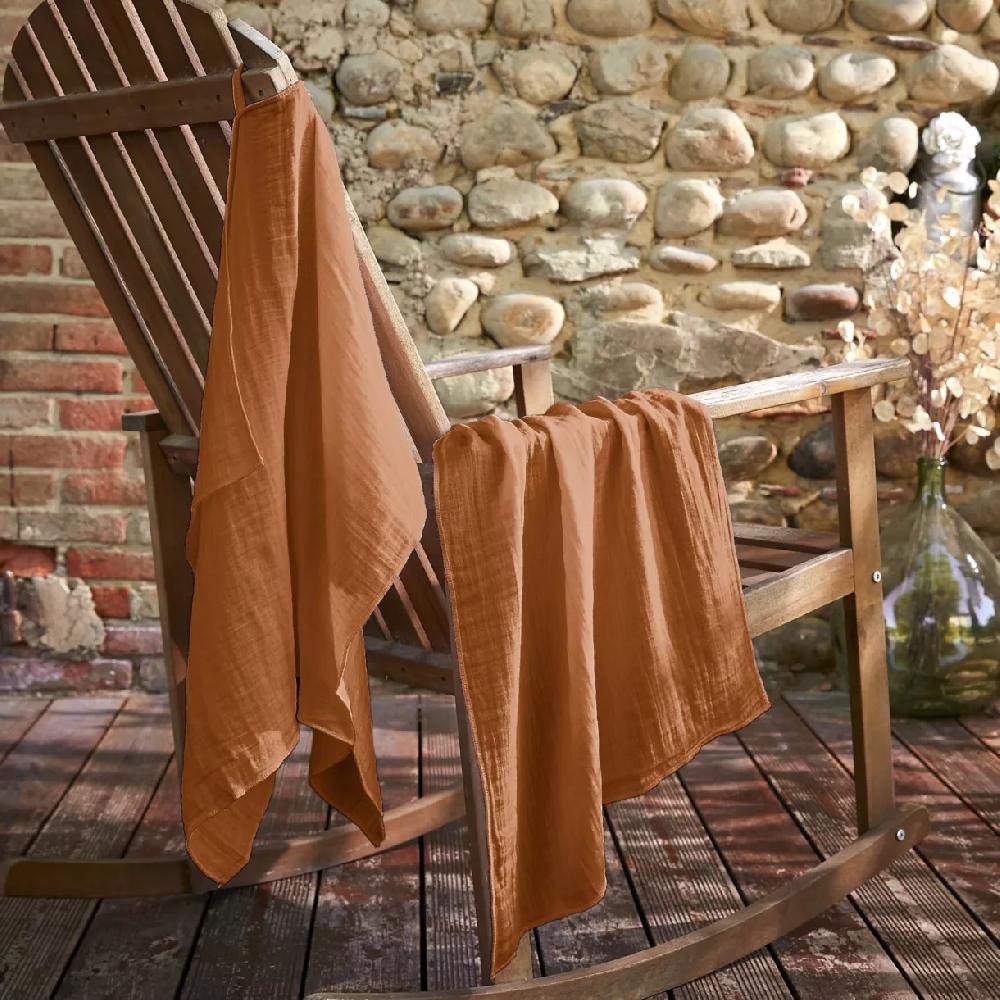 eminza Lot de 2 essuie-mains gaze de coton (50 x 70 cm) Gaïa Abricot