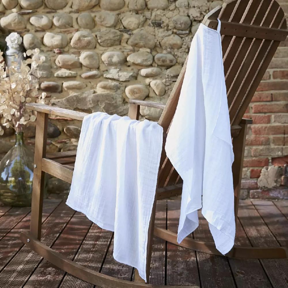 eminza Lot de 2 essuie-mains gaze de coton (70 cm) Gaïa Blanc chantilly