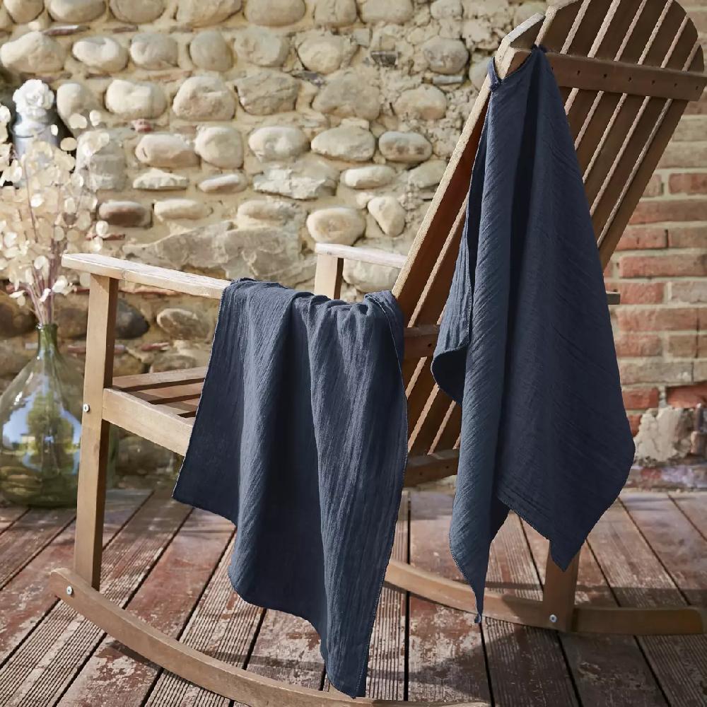 eminza Lot de 2 essuie-mains gaze de coton (70 cm) Gaïa Bleu nuit