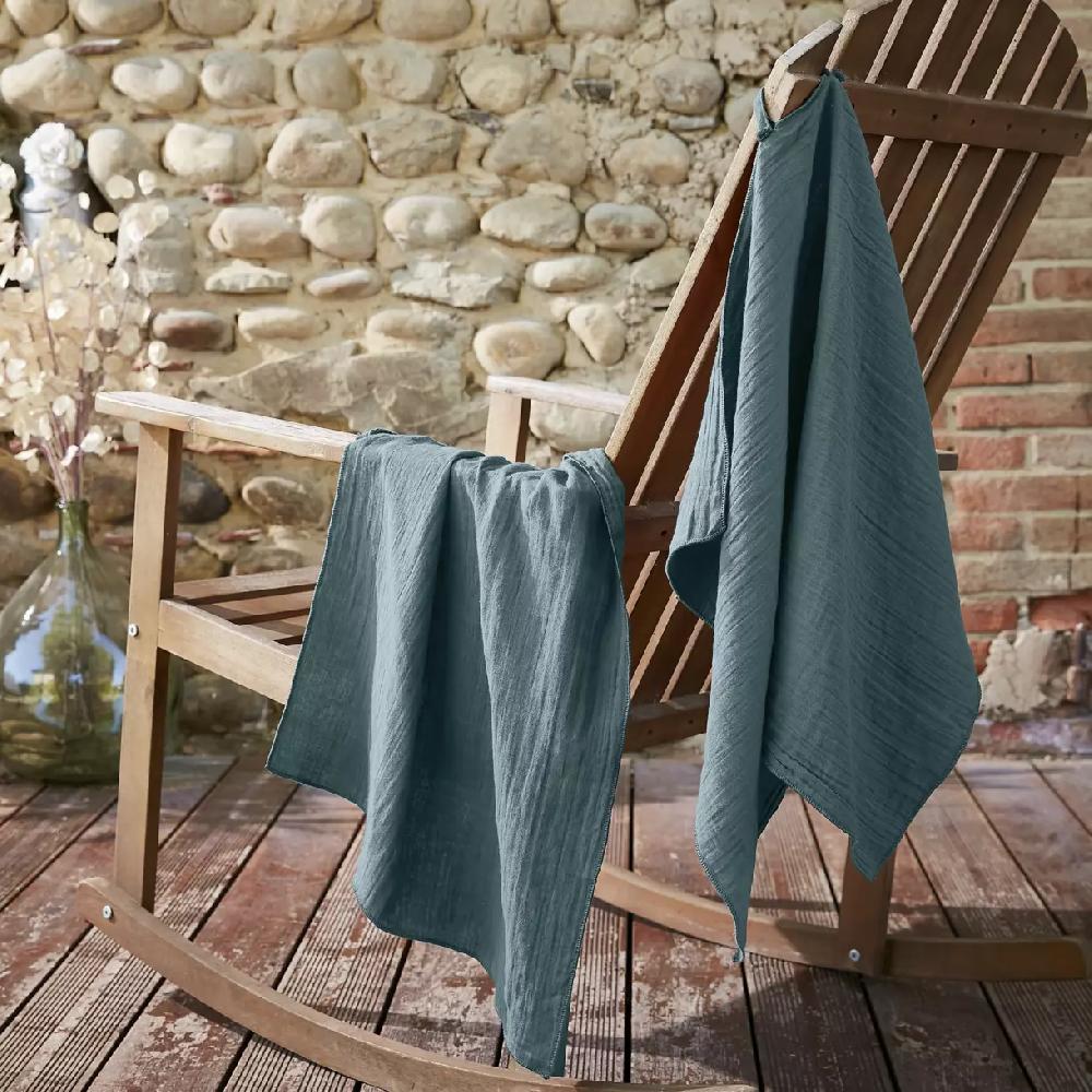 eminza Lot de 2 essuie-mains gaze de coton (70 cm) Gaïa Bleu canard