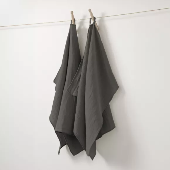 Eminza Lot De 2 Essuie-mains Gaze De Coton (70 Cm) Gaïa Gris Granit