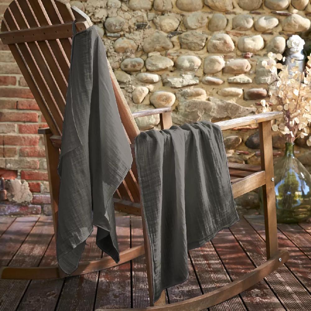 eminza Lot de 2 essuie-mains gaze de coton (70 cm) Gaïa Gris granit