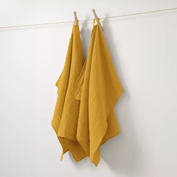 Eminza Lot De 2 Essuie-mains Gaze De Coton (70 Cm) Gaïa Jaune Safran