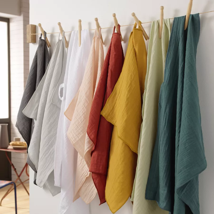 Eminza Lot De 2 Essuie-mains Gaze De Coton (70 Cm) Gaïa Jaune Safran