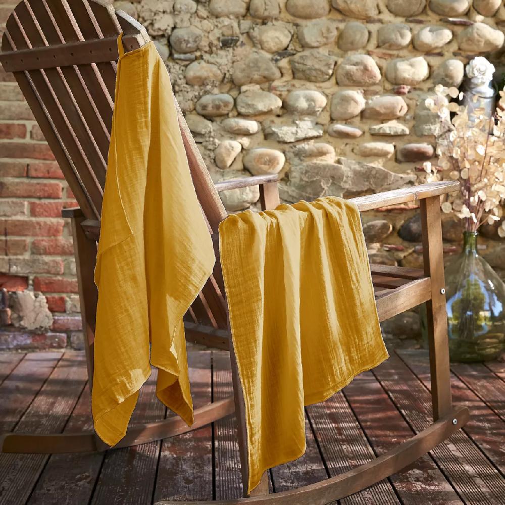 eminza Lot de 2 essuie-mains gaze de coton (70 cm) Gaïa Jaune safran