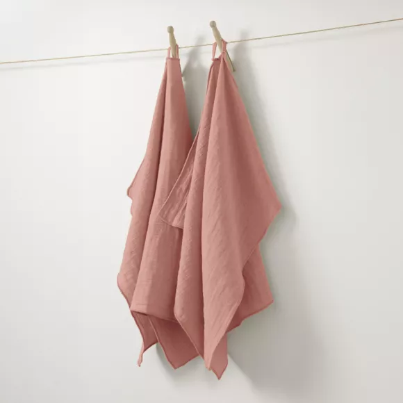 Eminza Lot De 2 Essuie-mains Gaze De Coton (70 Cm) Gaïa Rose Pêche