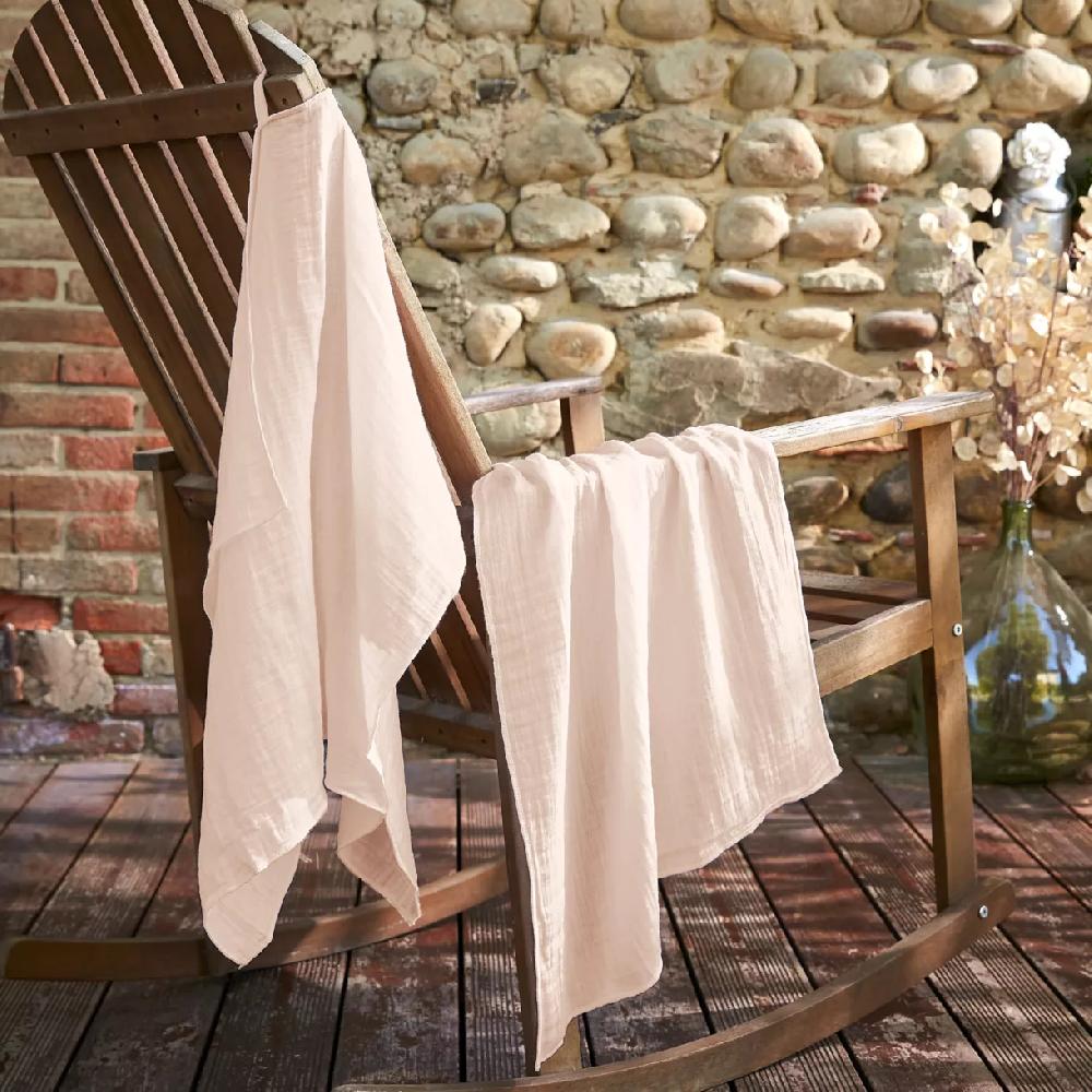 eminza Lot de 2 essuie-mains gaze de coton (70 cm) Gaïa Rose poudré
