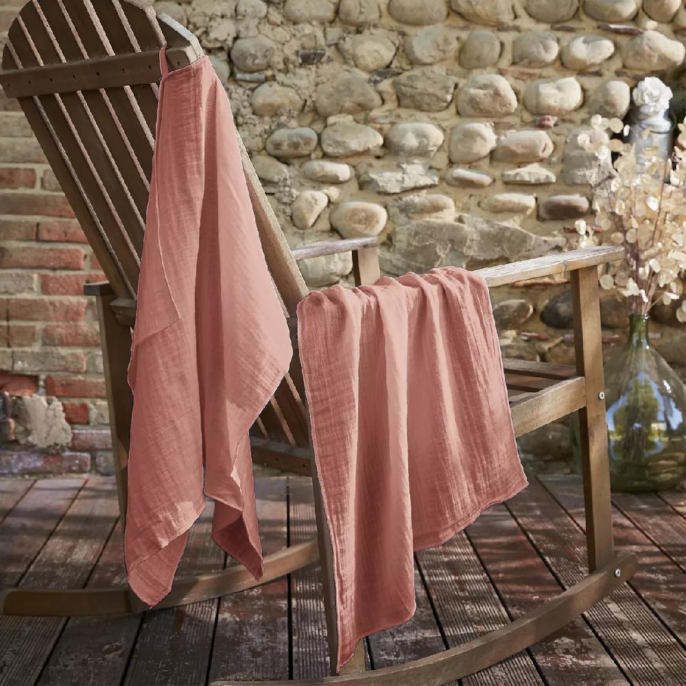 eminza Lot de 2 essuie-mains gaze de coton (70 cm) Gaïa Rose pêche