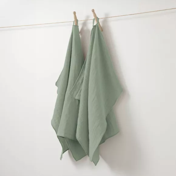 Eminza Lot De 2 Essuie-mains Gaze De Coton (70 Cm) Gaïa Vert Eucalyptus