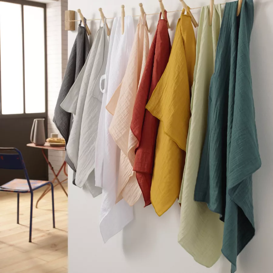 Eminza Lot De 2 Essuie-mains Gaze De Coton (70 Cm) Gaïa Vert Eucalyptus