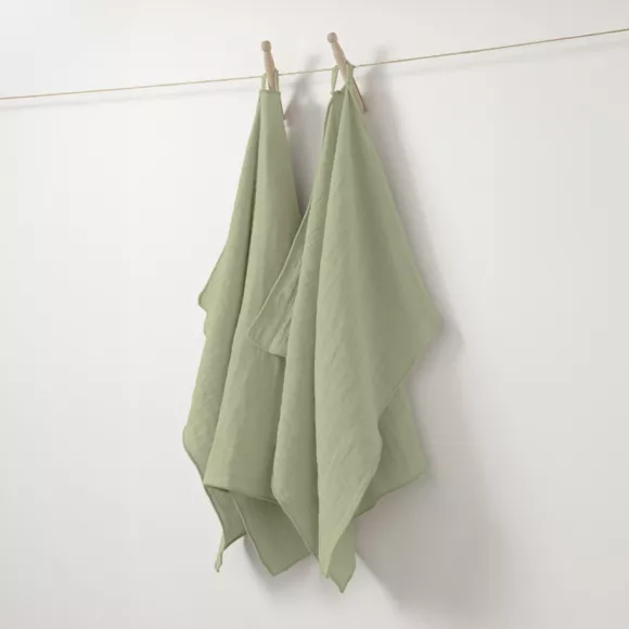 Eminza Lot De 2 Essuie-mains Gaze De Coton (70 Cm) Gaïa Vert Tilleul