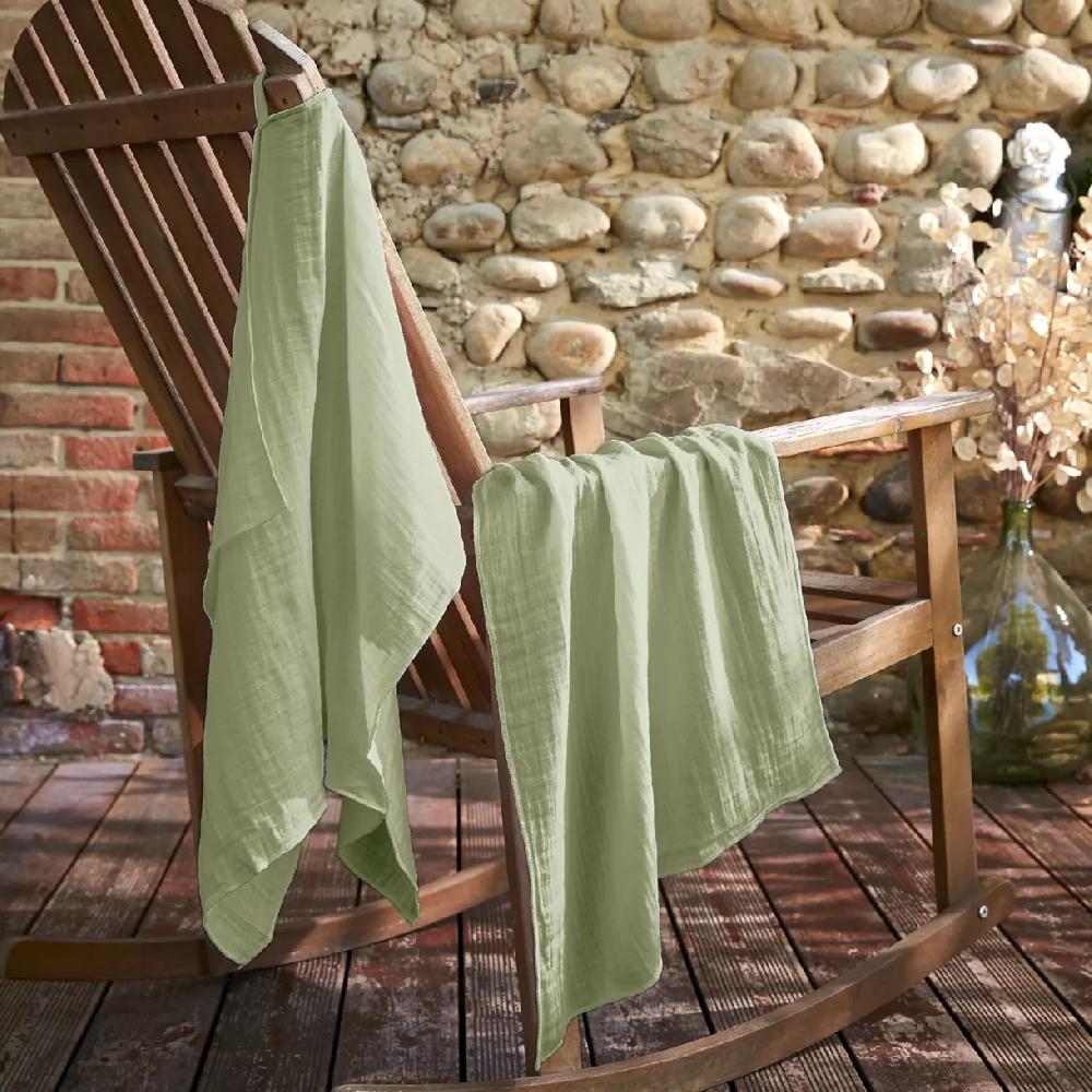 eminza Lot de 2 essuie-mains gaze de coton (70 cm) Gaïa Vert tilleul