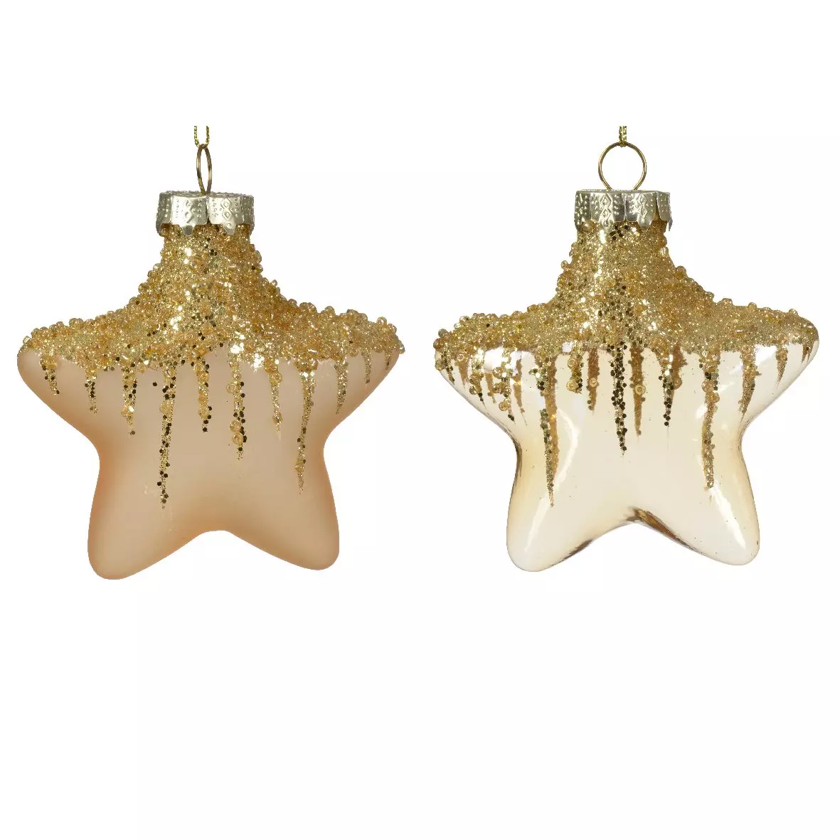 eminza Lot de 2 étoiles de Noël à suspendre en verre (H10 cm) Arctique Or