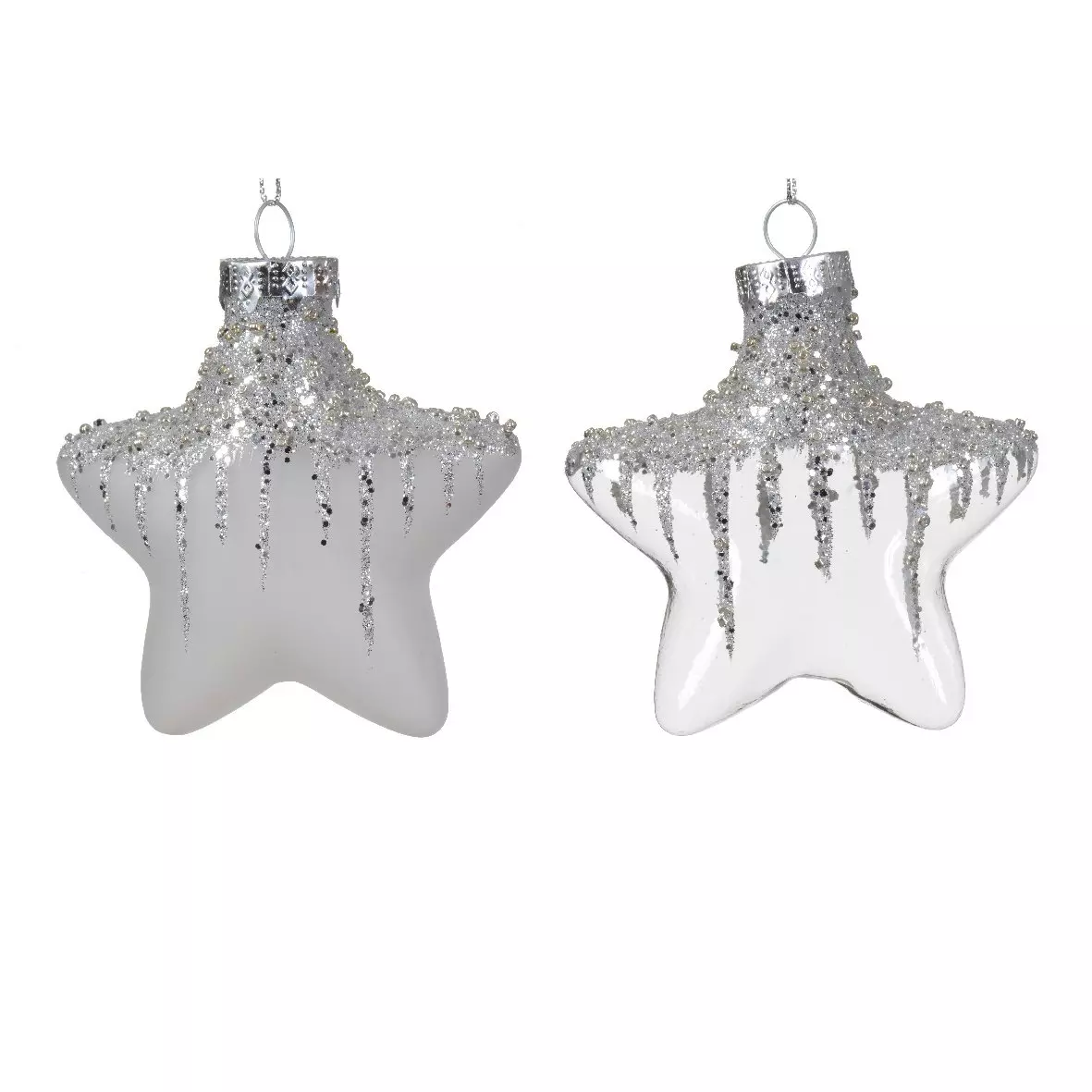 eminza Lot de 2 étoiles de Noël à suspendre en verre (H10 cm) Arctique Transparent