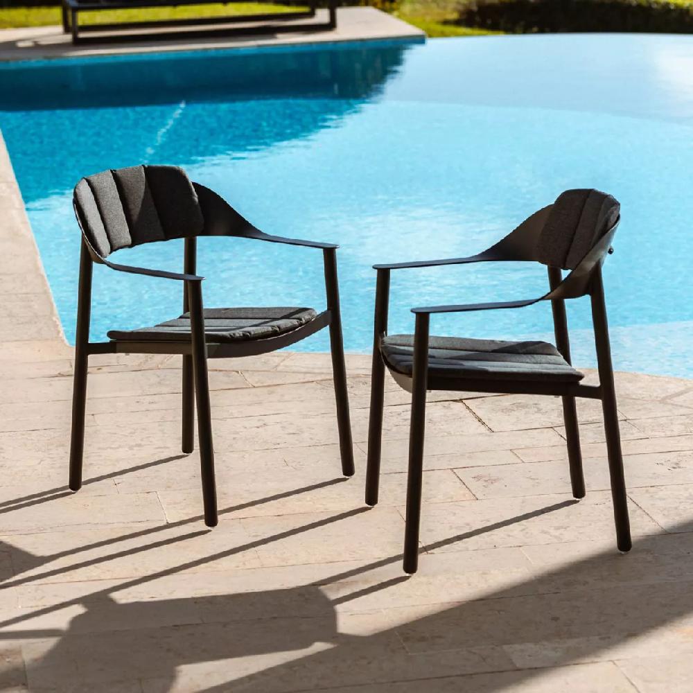 eminza Lot de 2 fauteuils de jardin aluminium Monte Carlo Gris anthracite