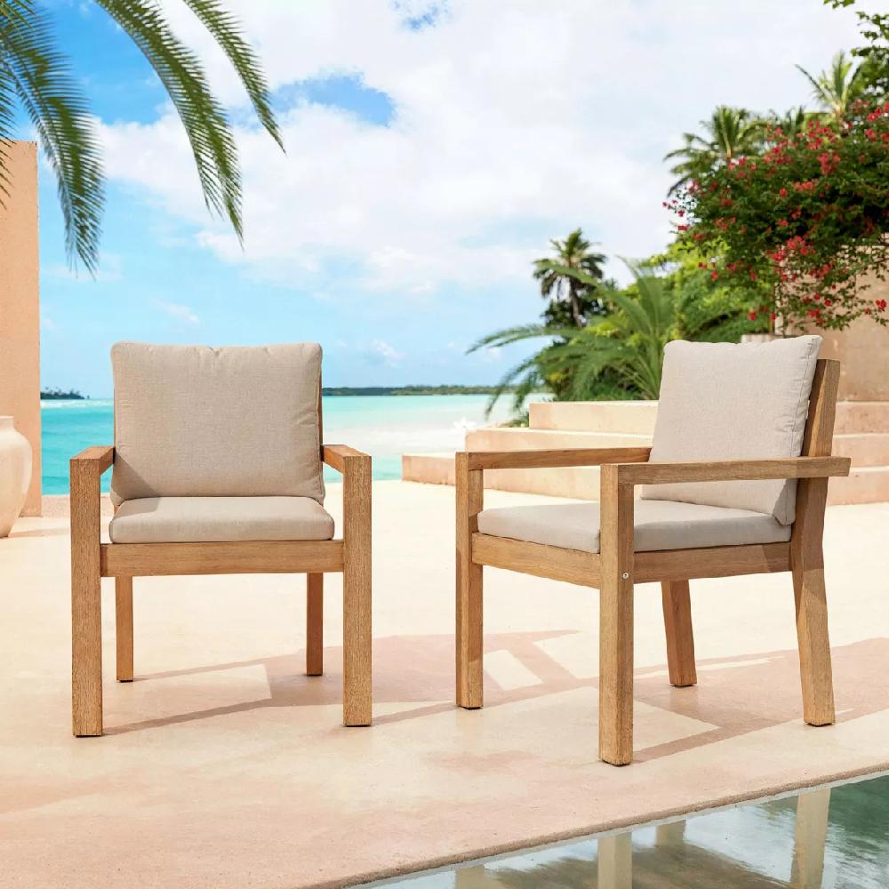 eminza Lot de 2 fauteuils de jardin empilables en bois d'acacia Bornéo Sable