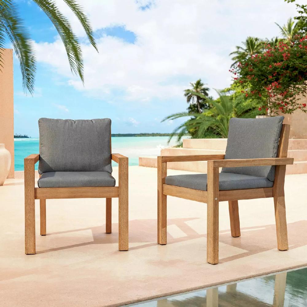 eminza Lot de 2 fauteuils de jardin empilables en bois d'acacia Bornéo Gris anthracite