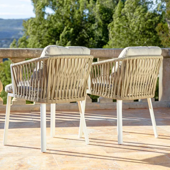 Eminza Lot De 2 Fauteuils De Jardin En Aluminium Amalfi Blanc Et Taupe