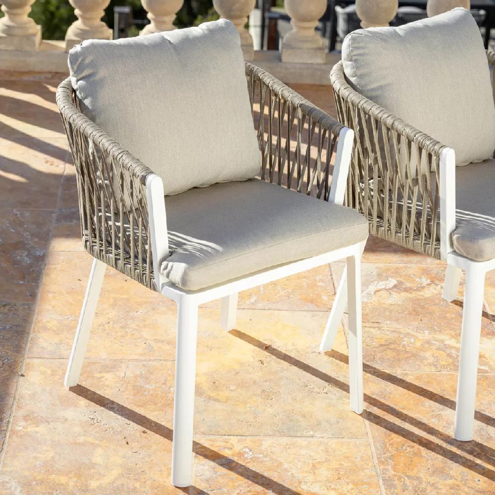 eminza Lot de 2 fauteuils de jardin en aluminium Amalfi Blanc et taupe