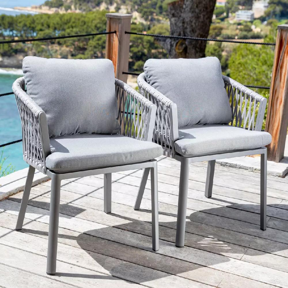 eminza Lot de 2 fauteuils de jardin en aluminium Amalfi Gris anthracite