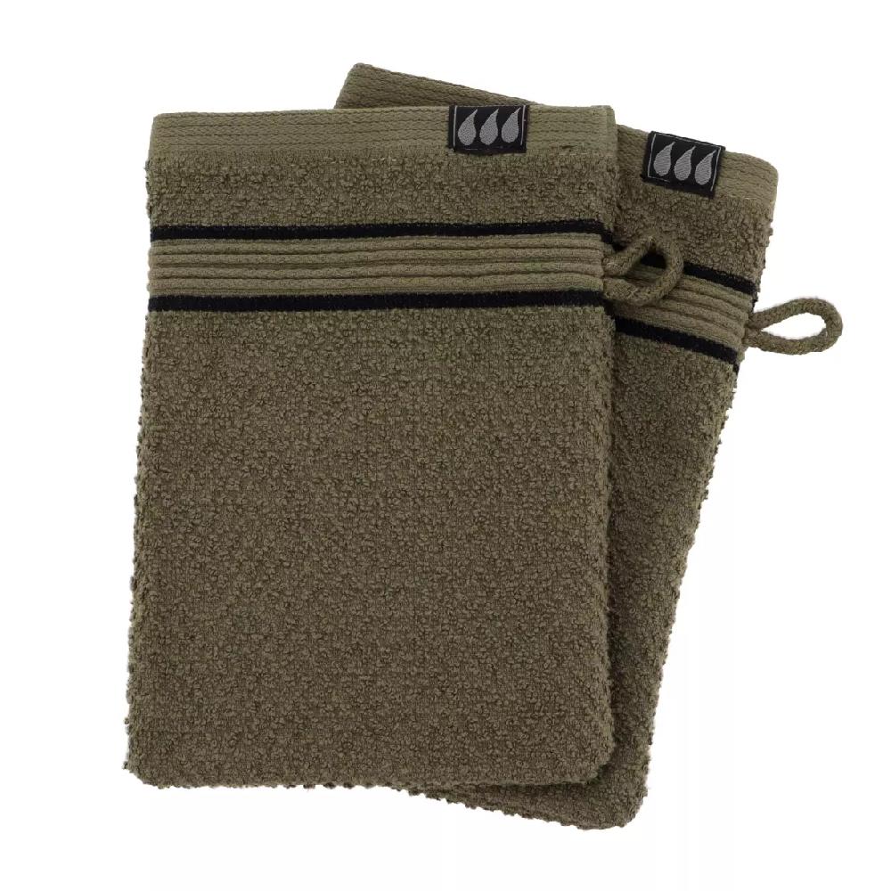 eminza Lot de 2 gants de toilette coton (15 x 21 cm) Black Line Joia Vert kaki / noir