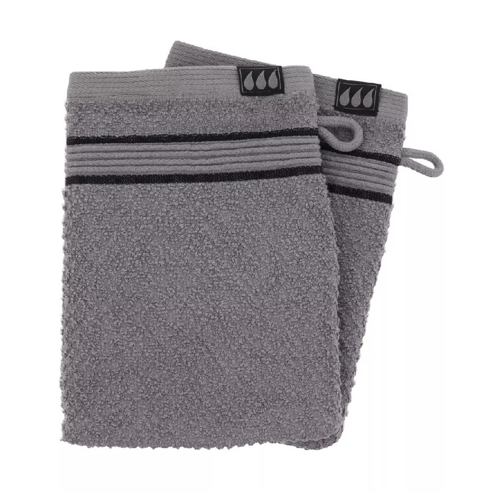 eminza Lot de 2 gants de toilette coton (15 x 21 cm) Black Line Joia Gris / noir