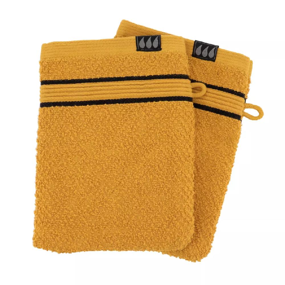 eminza Lot de 2 gants de toilette coton (15 x 21 cm) Black Line Joia Jaune ocre / noir