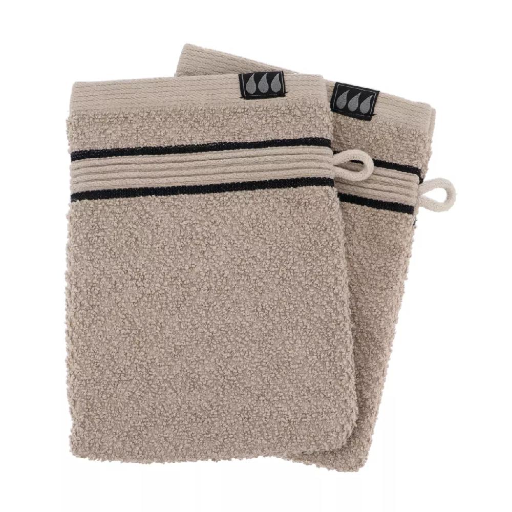 eminza Lot de 2 gants de toilette coton (15 x 21 cm) Black Line Joia Gris ficelle / noir