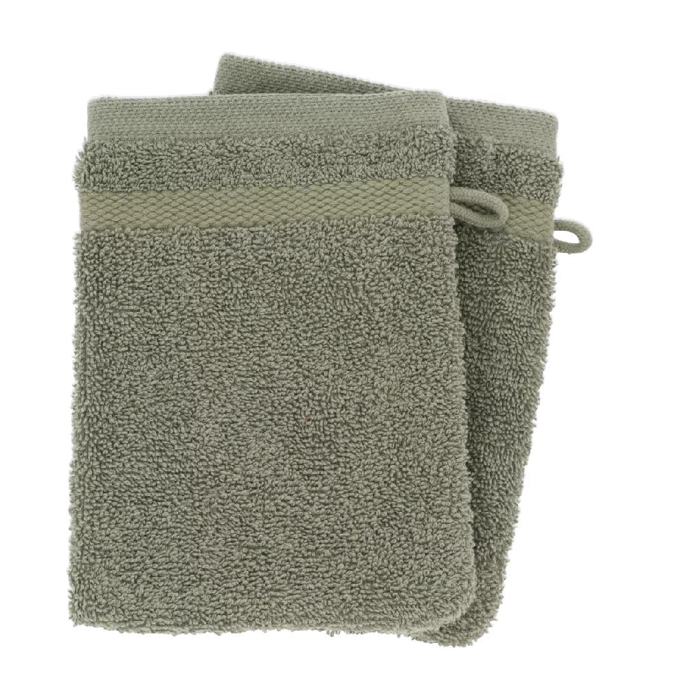 eminza Lot de 2 gants de toilette coton (15 x 21 cm) Timeless Vert kaki