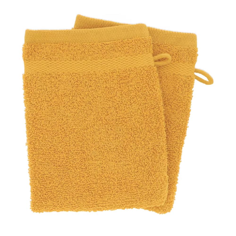 eminza Lot de 2 gants de toilette coton (15 x 21 cm) Timeless Jaune moutarde