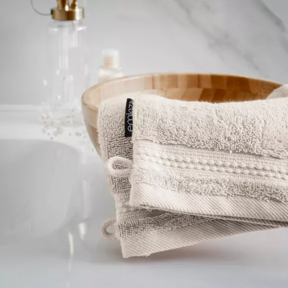 Eminza Lot De 2 Gants De Toilette Coton Bio (15 X 21 Cm) Méline Beige Pampa