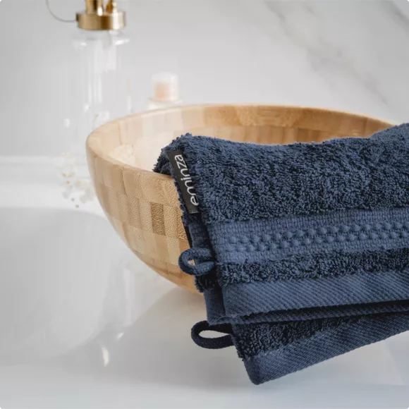 Eminza Lot De 2 Gants De Toilette Coton Bio (15 X 21 Cm) Méline Bleu Nuit