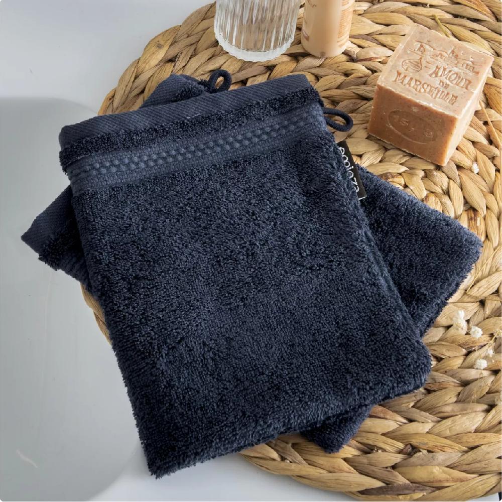 eminza Lot de 2 gants de toilette coton bio (15 x 21 cm) Méline Bleu nuit