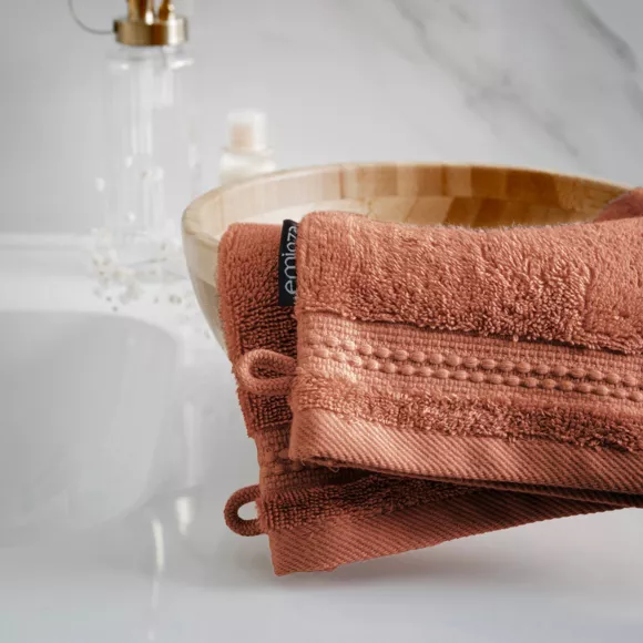 Eminza Lot De 2 Gants De Toilette Coton Bio (15 X 21 Cm) Méline Terracotta