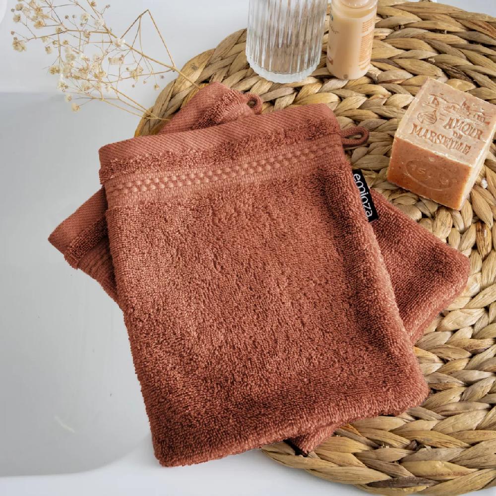 eminza Lot de 2 gants de toilette coton bio (15 x 21 cm) Méline Terracotta