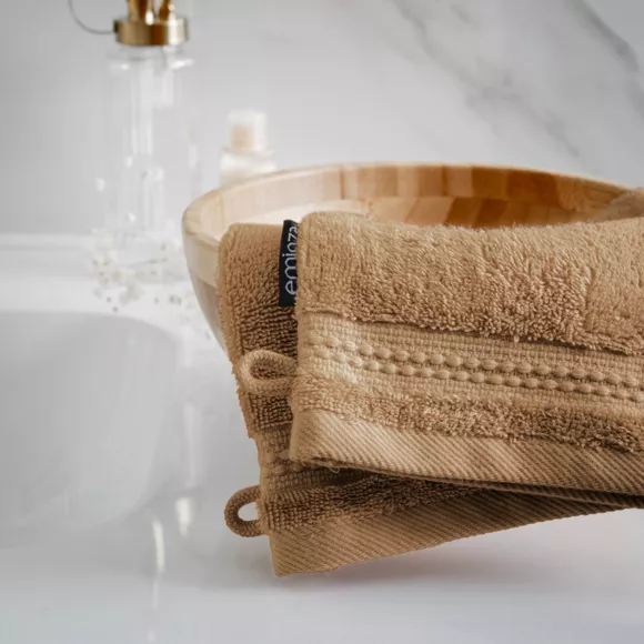 Eminza Lot De 2 Gants De Toilette Coton Bio (15 X 21 Cm) Méline Camel