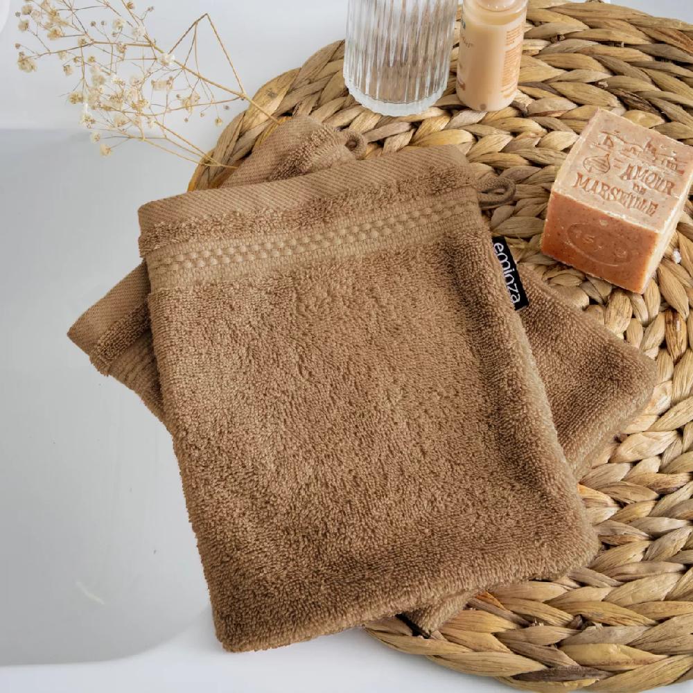 eminza Lot de 2 gants de toilette coton bio (15 x 21 cm) Méline Camel