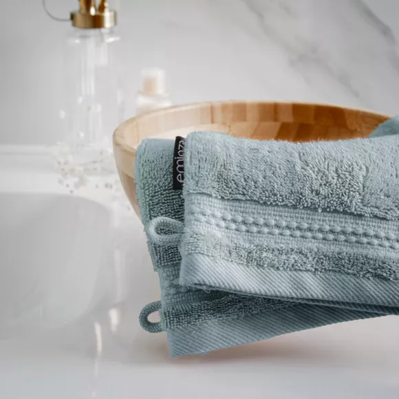 Eminza Lot De 2 Gants De Toilette Coton Bio (15 X 21 Cm) Méline Bleu Glacier